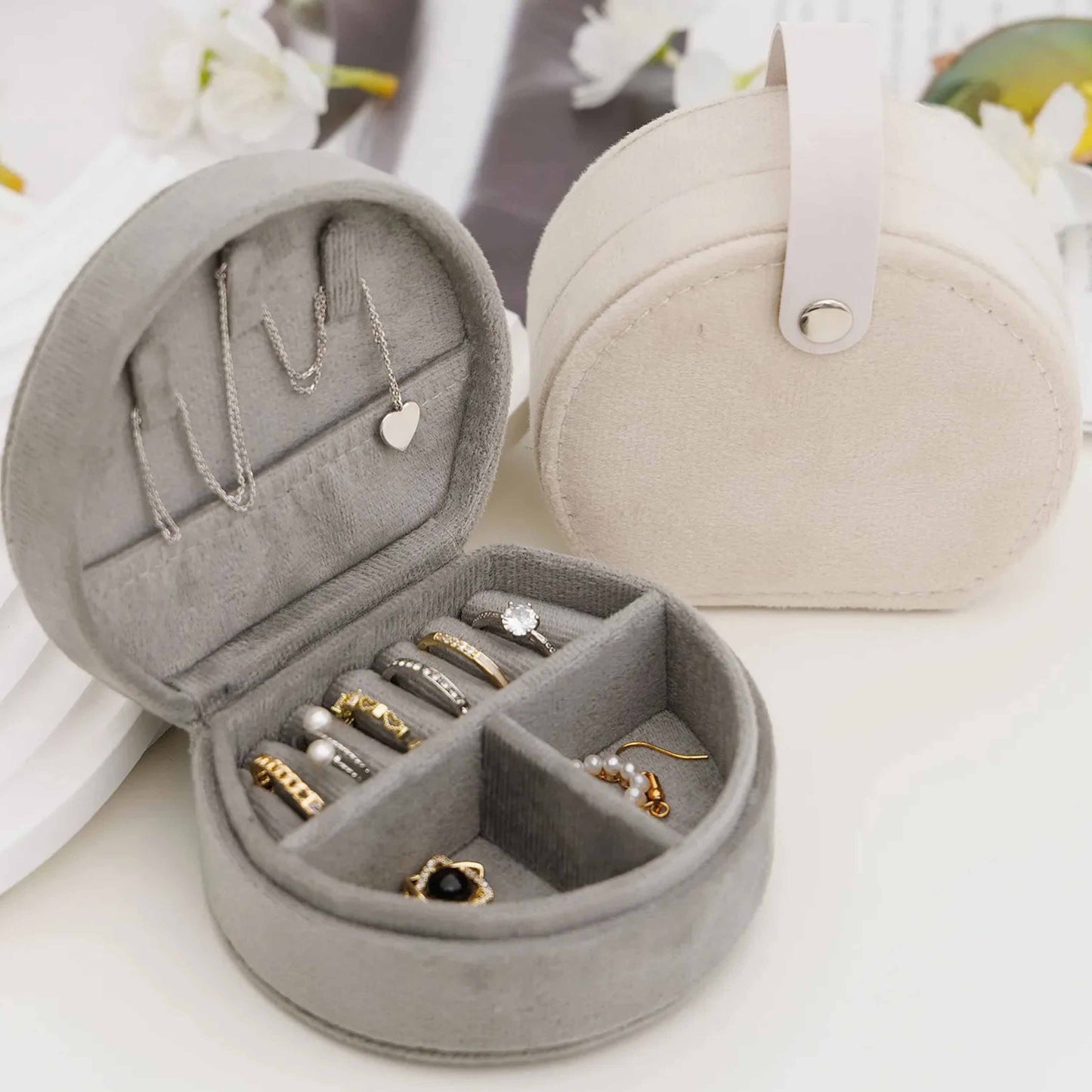 Circular Velvet Jewellery Box